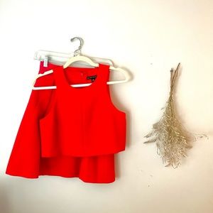 daring scarlet red black halo two piece dress set